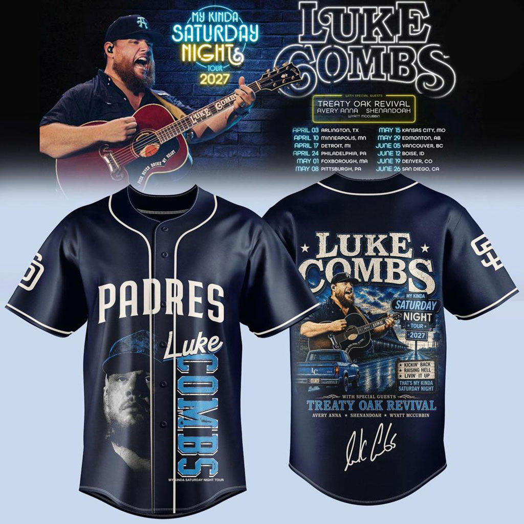 Luke Combs x San Diego Padres My Kinda Saturday Night Tour 2027 Baseball Jersey Luke Combs Merch - Merchluma