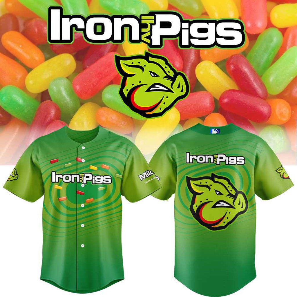Lehigh Valley IronPigs x Mike and Ike Candy Graphic Baseball Jersey IronPigs Merch Fan Gifts - Merchluma