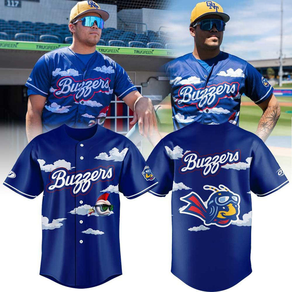Ontario Tower Buzzers Bee Mascot Sky Cloud Graphic Baseball Jersey OT Buzzers Merch Fan Gifts - Merchluma