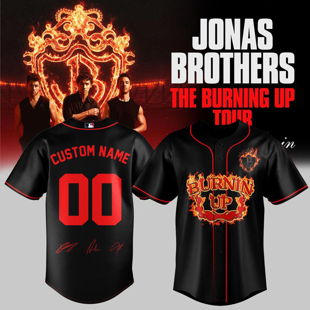 Custom Jonas Brothers Merch The Burning Up Tour All Over Again 2026 Baseball Jersey Black - Merchluma