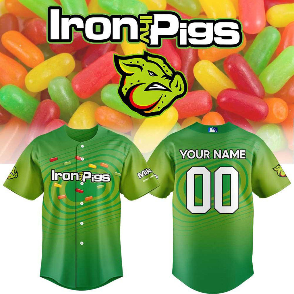 Custom Lehigh Valley IronPigs x Mike And Ike Candy Graphic Baseball Jersey IronPigs Merch - Merchluma