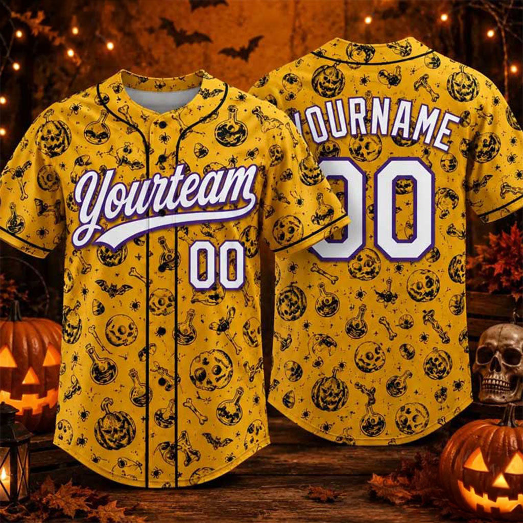 Customized Halloween Spooky Pumpkin Skull Baseball Jersey Halloween Apparel BFF Gifts - Merchluma