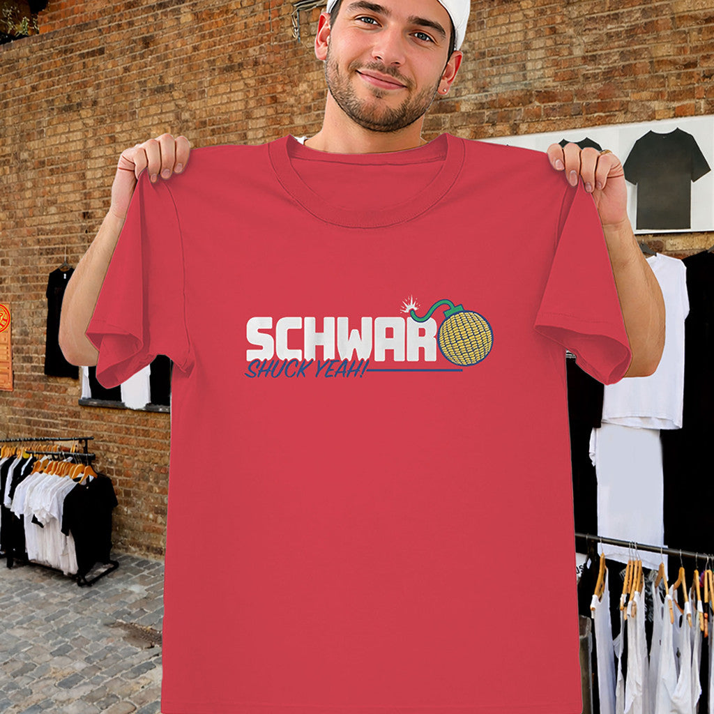 Schwar Shuck Yeah Shirt Kyle Schwarber Corn Bomb Phillies Merch Philadelphia Baseball T-Shirt - Merchluma