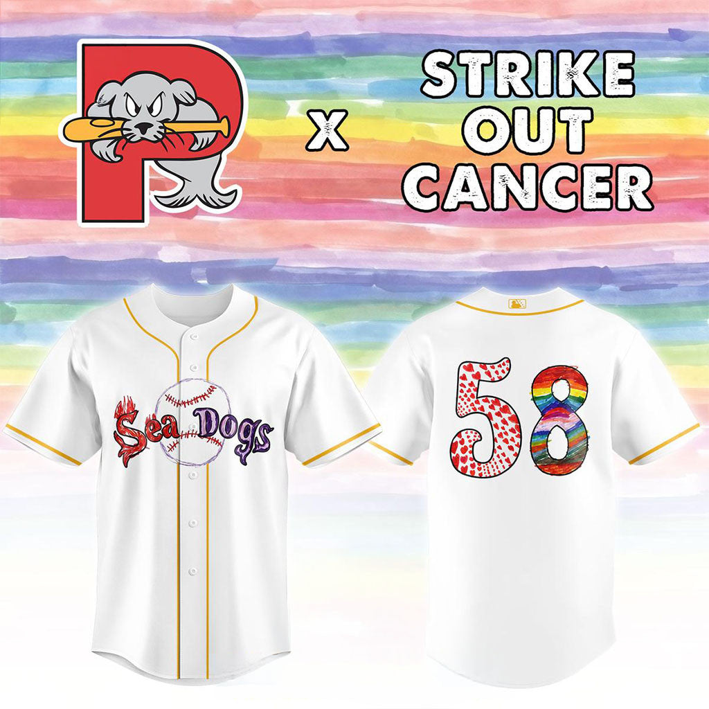Custom Portland Sea Dogs Strike Out Cancer 2026 Game Baseball Jersey Sea Dogs Merch Fans Gifts - Merchluma