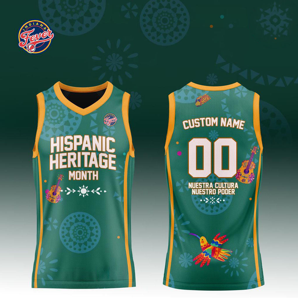 Custom Indiana Fever x Hispanic Heritage Month Green Basketball Jersey Indiana Fever Merch - Merchluma