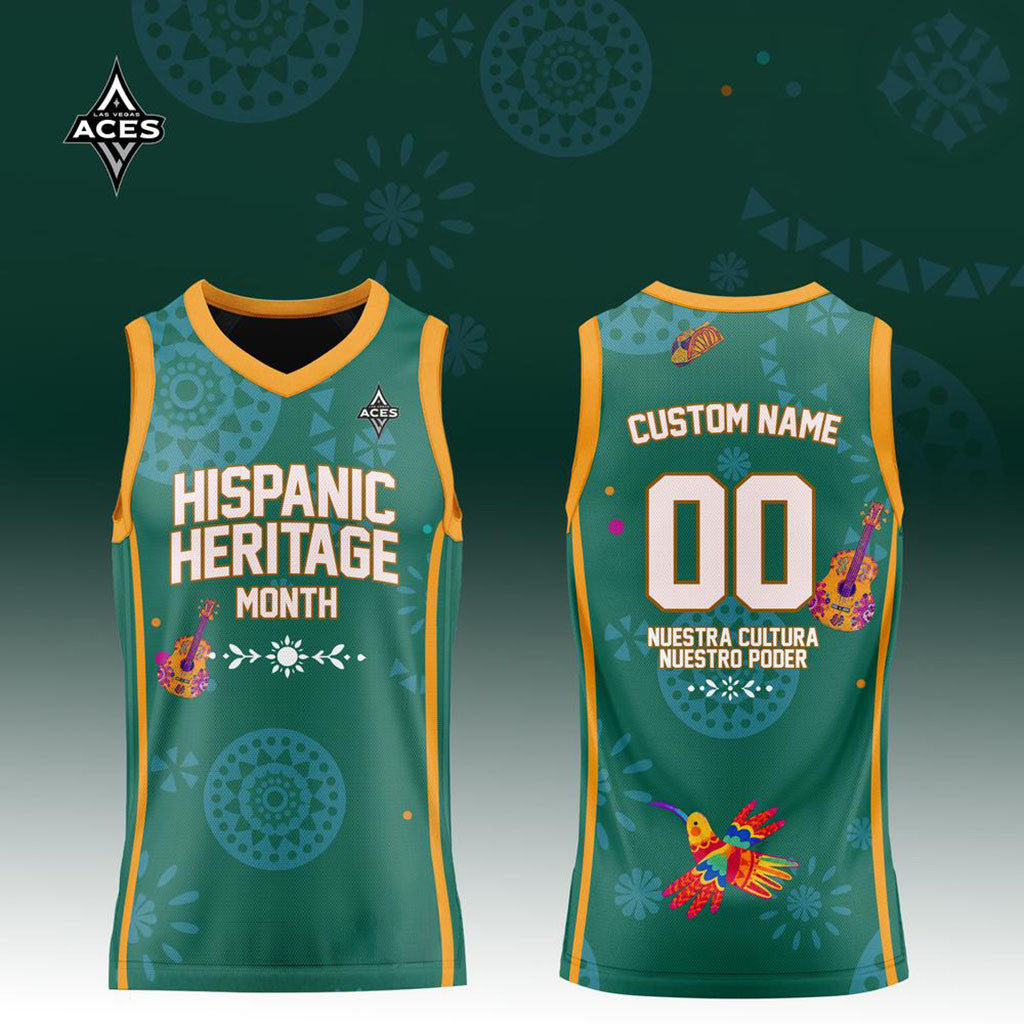 Custom Las Vegas Aces x Hispanic Heritage Month Green Basketball Jersey LV Aces Merch Fan Gear - Merchluma