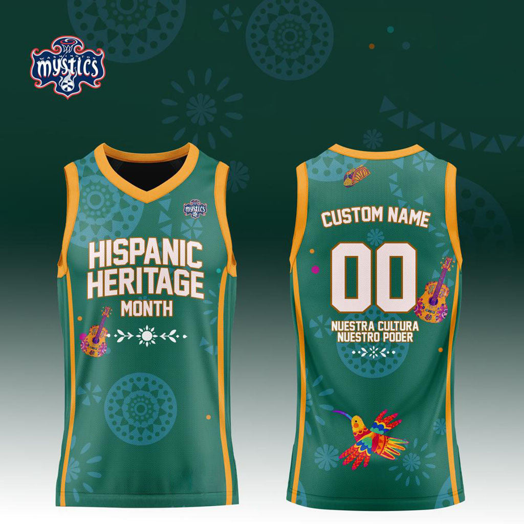 Custom Washington Mystics x Hispanic Heritage Month Green Basketball Jersey Mystics Merch - Merchluma