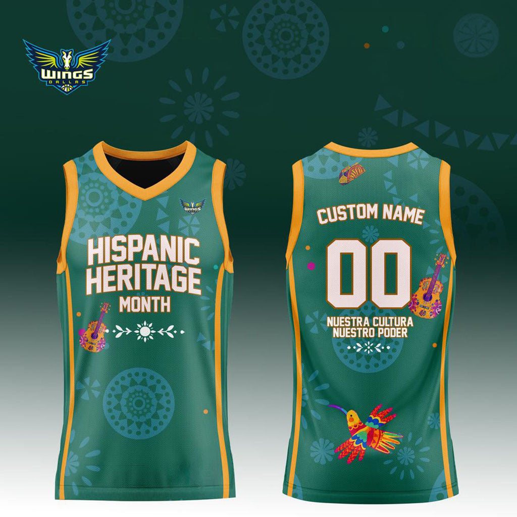 Custom Wings Dallas x Hispanic Heritage Month Green Basketball Jersey Wings Dallas Merchandise - Merchluma