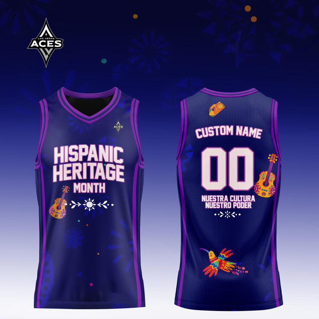 Custom Las Vegas Aces x Hispanic Heritage Month Purple Basketball Jersey LV Aces Merchandise - Merchluma