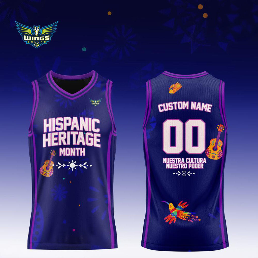 Custom Wings Dallas x Hispanic Heritage Month Purple Basketball Jersey Wings Dallas Merch Gifts - Merchluma