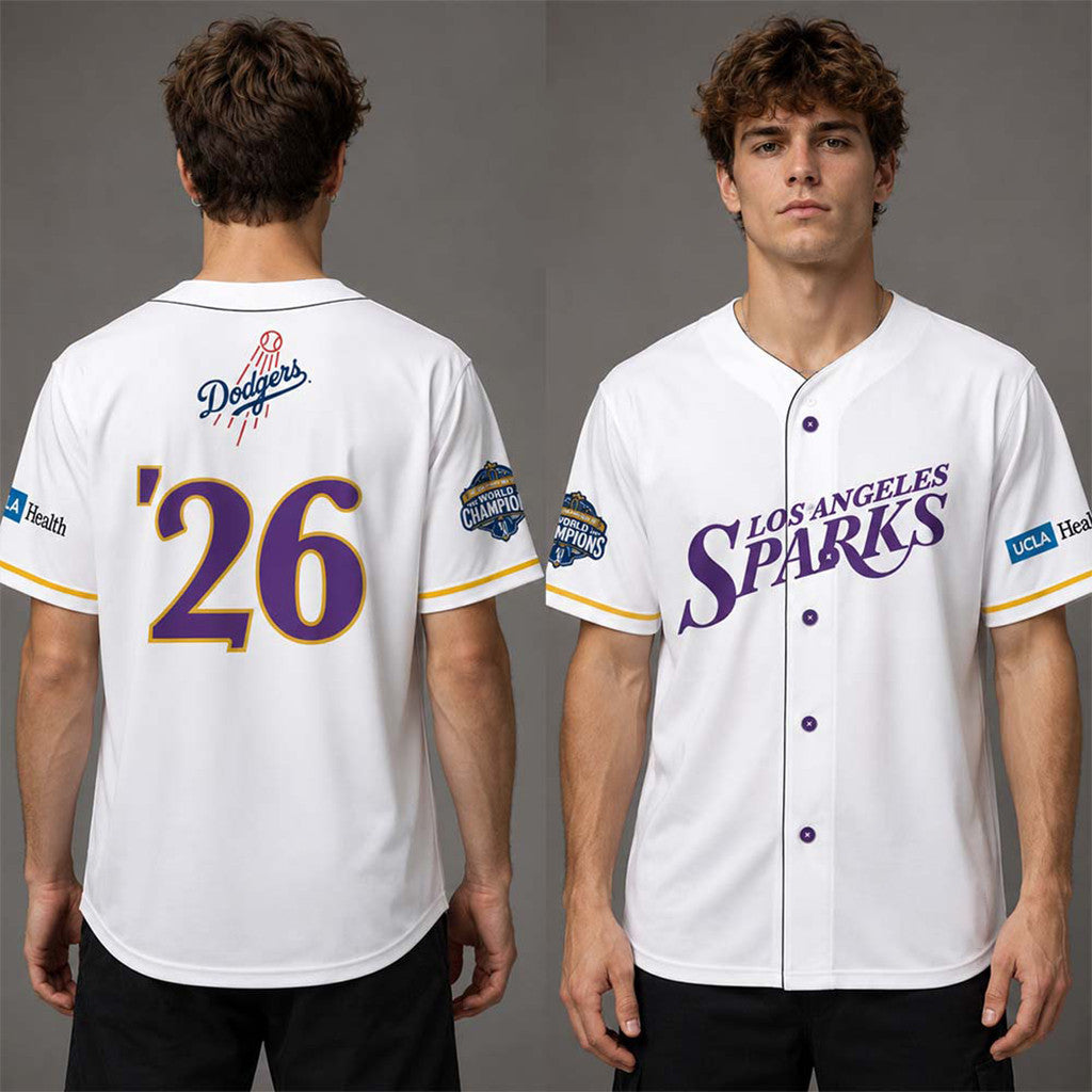 Los Angeles Sparks X Los Angeles Dodgers Dodgers Night Cobranded Baseball Jersey Fans Gear - Merchluma