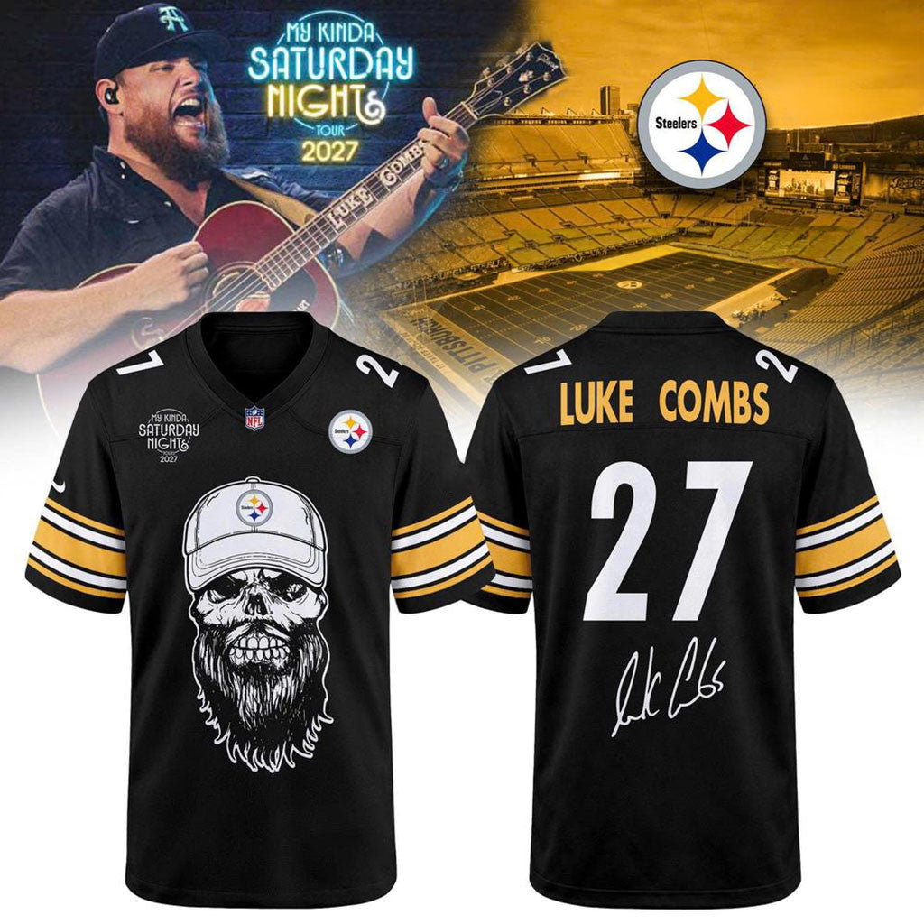 Pittsburgh Steelers x Luke Combs My Kinda Saturday Night Tour 2027 Jersey Steelers Merch Gift - Merchluma