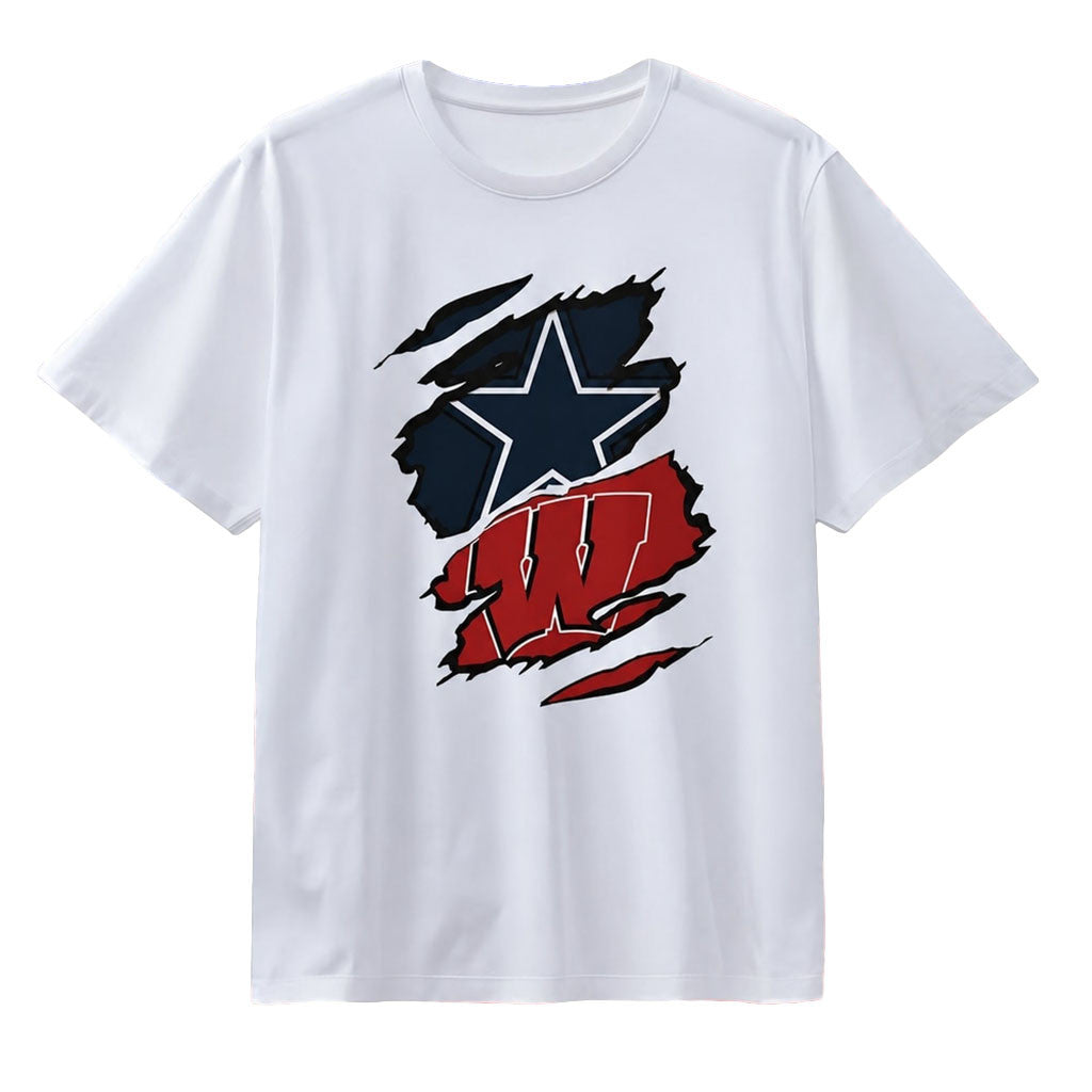 Dallas Cowboys And Wisconsin Badgers Ripped Skin Logo T-Shirt Gifts For Football Fan - Merchluma