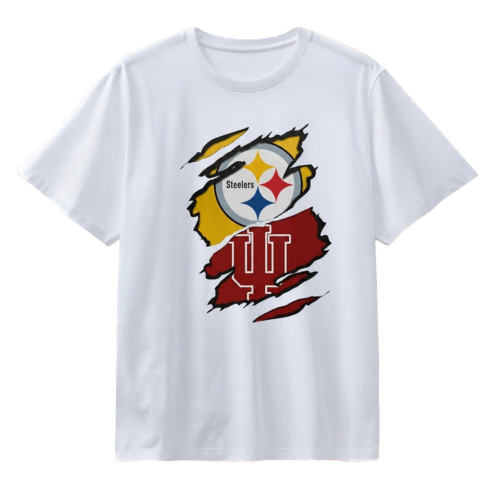 Pittsburgh Steelers And Indiana Hoosiers Ripped Skin T-Shirt Best Gifts For Football Fans - Merchluma