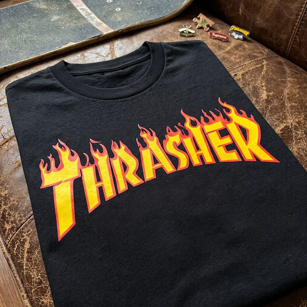 Thrasher X Supreme Flame Logo Graphic T-Shirt 2026 Birthday Gift For Husband - Merchluma