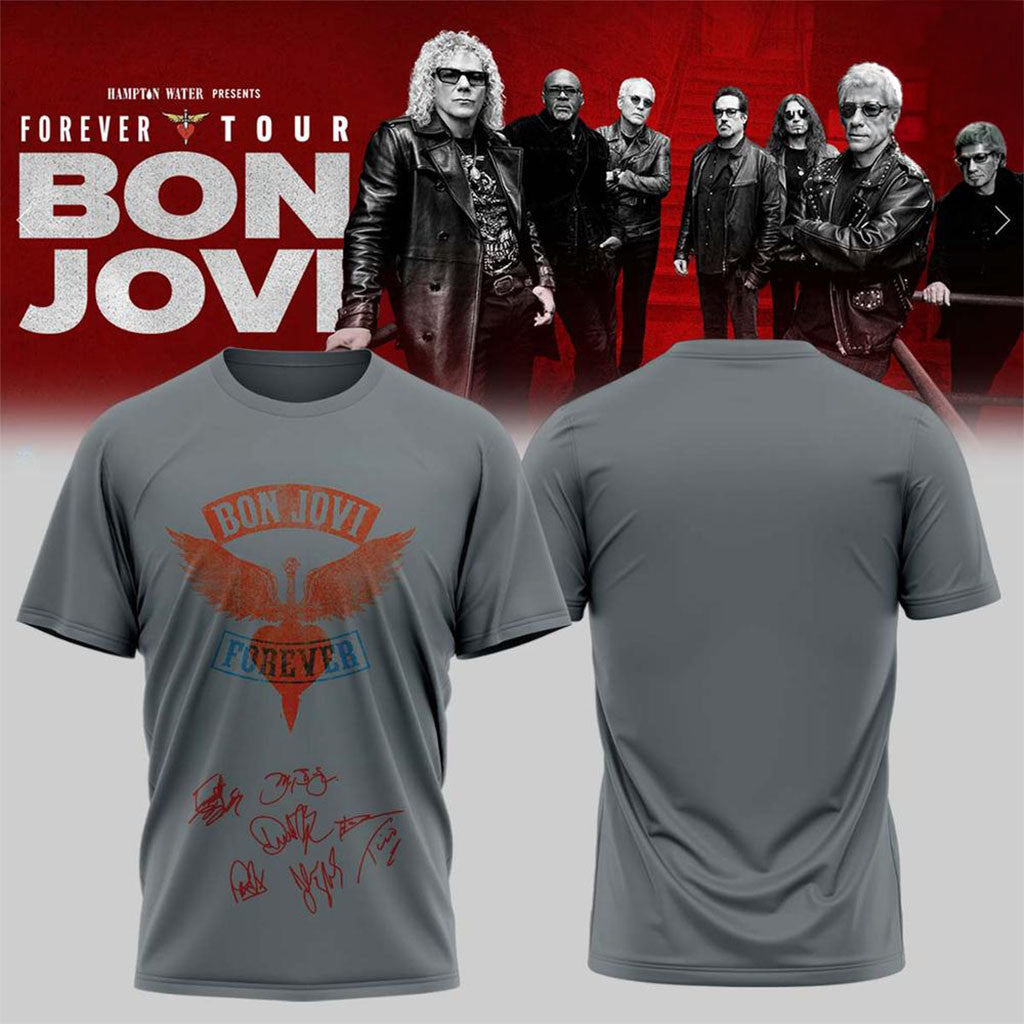 Bon Jovi Forever Tour T-Shirt Grey Bon Jovi Merch Birthday Present For Husband - Merchluma