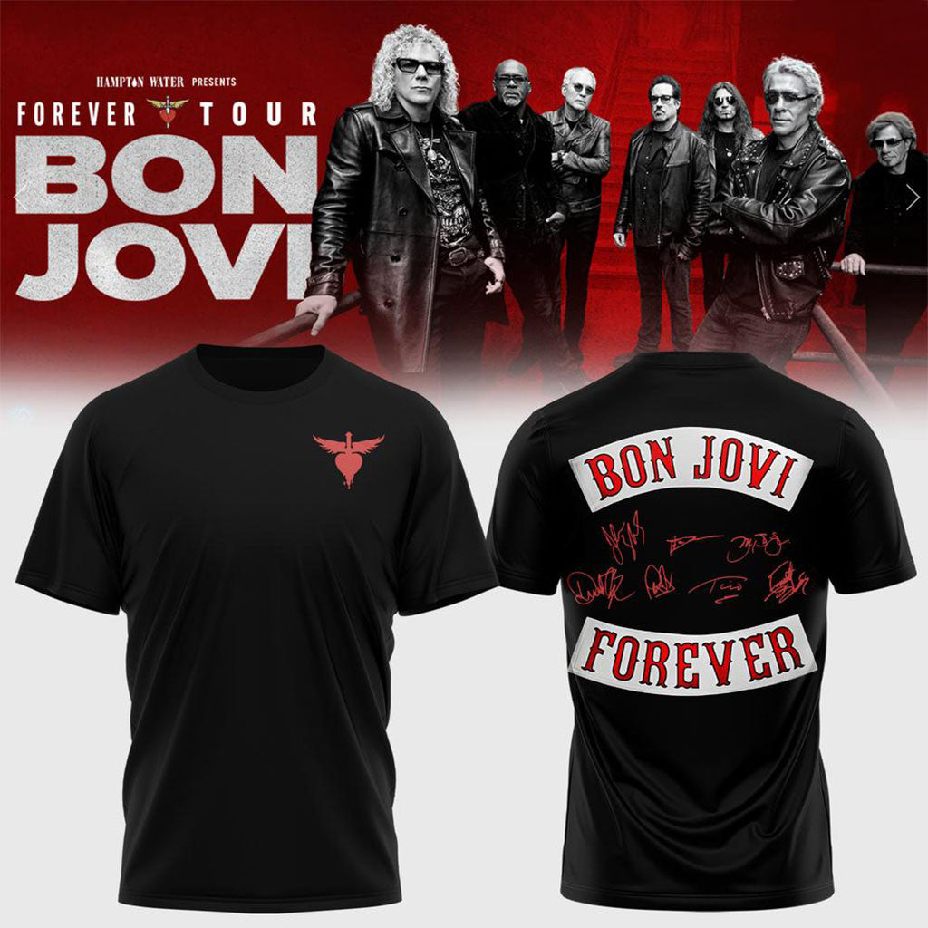 Bon Jovi Forever Tour T-Shirt Black Bon Jovi Merch Presents For Music Lovers - Merchluma
