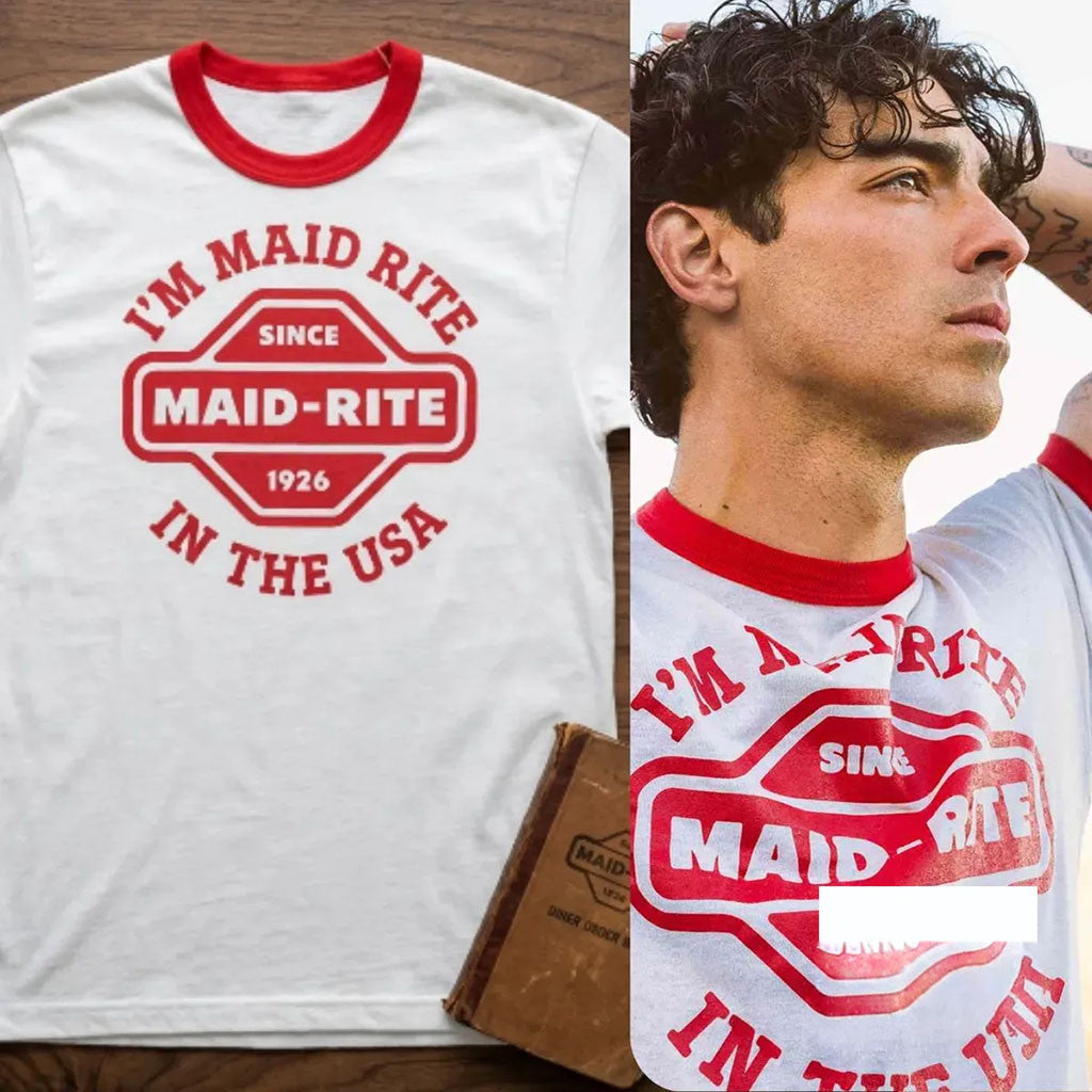 Jonas Brothers Merch Nick Jonas Maid-Rite I Am Maid Rite In The USA Retro Ringer T-Shirt - Merchluma