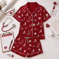 Alabama Crimson Tide Heartbeats And Home Teams Short Sleeve Pajamas Set Crimson Tide Merch - Merchluma