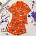 Clemson Tigers Heartbeats And Home Teams Short Sleeve Pajamas Set Clemson Tigers Merch Women - Merchluma