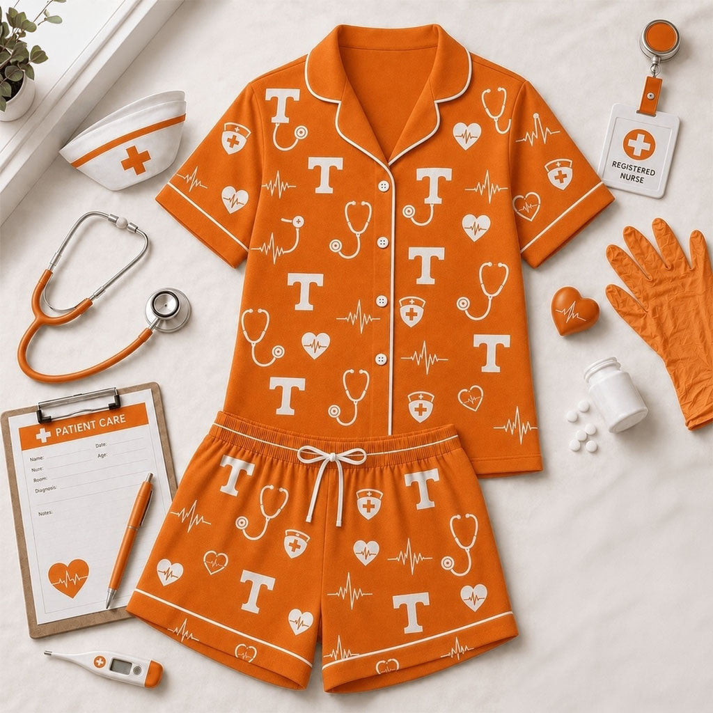 Tennessee Volunteers Heartbeats And Home Teams Short Sleeve Pajamas Set Volunteers Merch Gifts - Merchluma