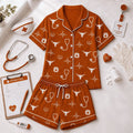 Texas Longhorns Heartbeats And Home Teams Short Sleeve Pajamas Set Longhorns Merch Fan Gifts - Merchluma