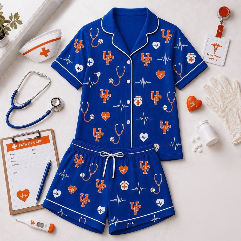 Florida Gators Heartbeats And Home Teams Short Sleeve Pajamas Set Gators Merch Fans Gifts - Merchluma