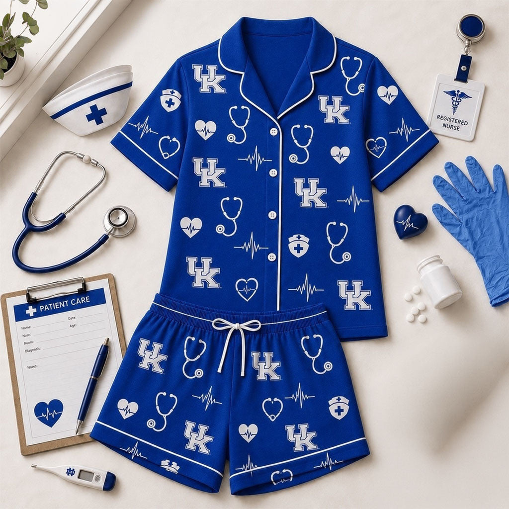 Kentucky Wildcats Heartbeats And Home Teams Short Sleeve Pajamas Set Wildcats Merch Sister Gifts - Merchluma