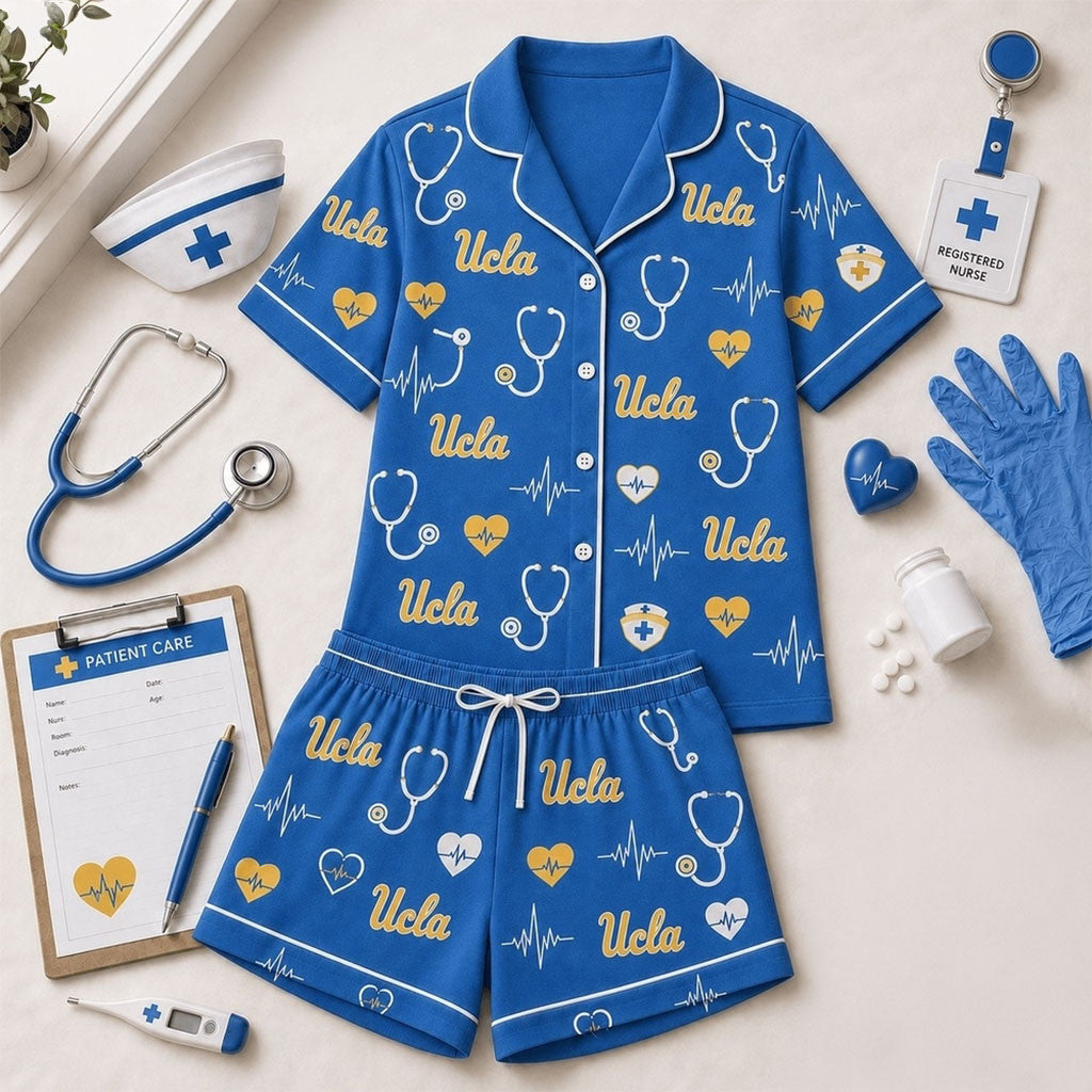 UCLA Bruins Heartbeats And Home Teams Short Sleeve Pajamas Set Bruins Merch Girlfriend Gifts - Merchluma