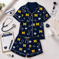 Michigan Wolverines Heartbeats And Home Teams Short Sleeve Pajamas Set Wolverines Merch Gifts - Merchluma