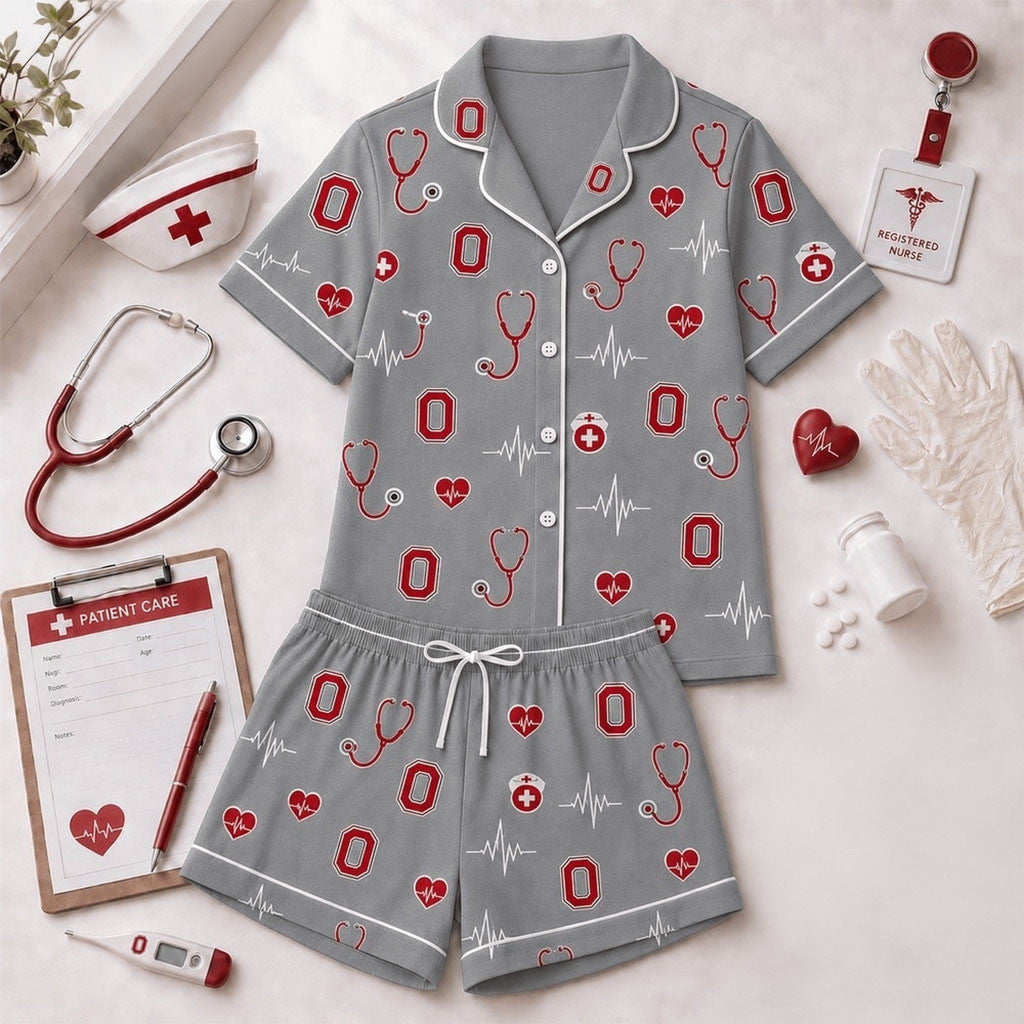 Ohio State Buckeyes Heartbeats And Home Teams Short Sleeve Pajamas Set Buckeyes Merch Women - Merchluma