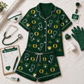 Oregon Ducks Heartbeats And Home Teams Short Sleeve Pajamas Set Ducks Merch Gifts For Her - Merchluma