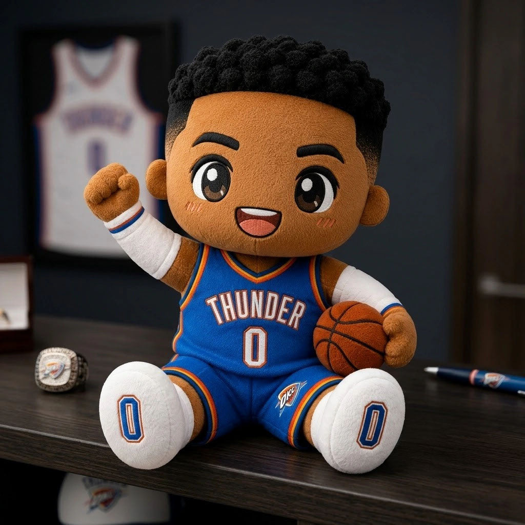 Russell Westbrook 0 Blue Jersey Basketball Chibi Plush Pillow Russell Westbrook Merch Fan Gifts - Merchluma