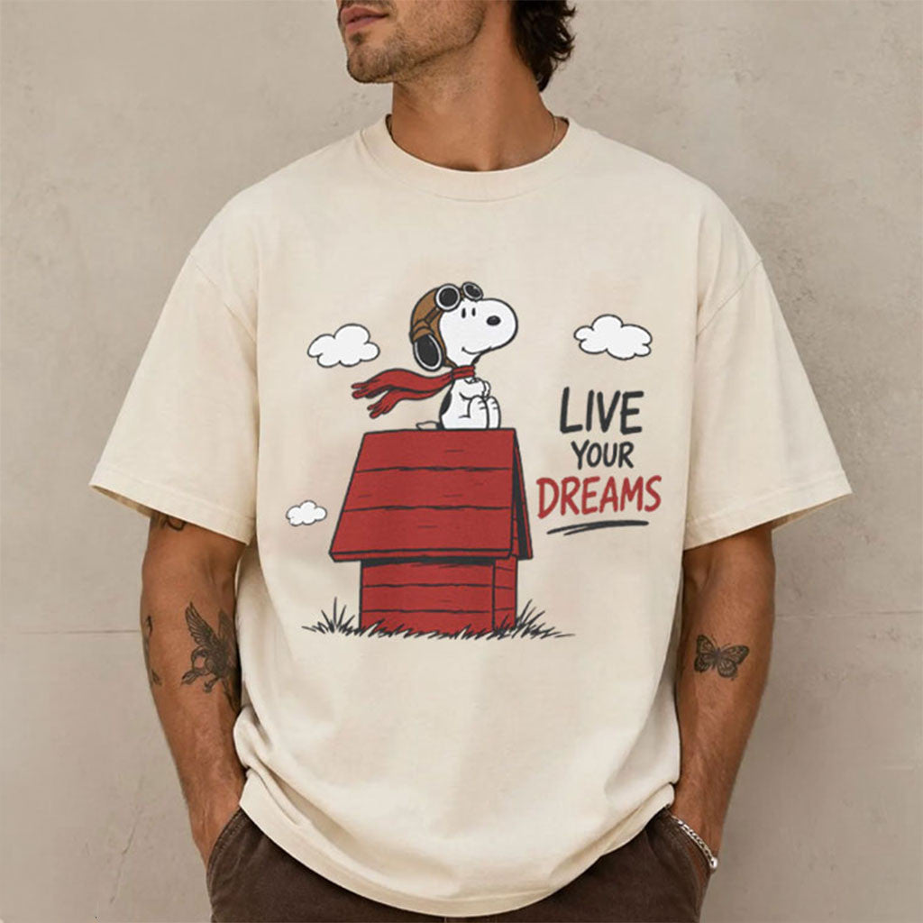 Snoopy Live Your Dreams Doghouse Superhero T-Shirt Snoopy Merch Gift Ideas For Brother - Merchluma