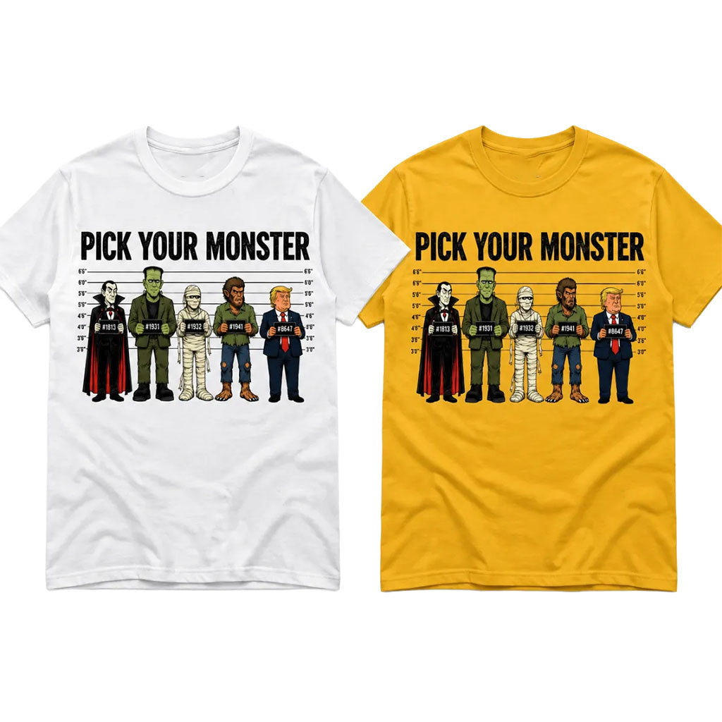 Pick Your Monster Donald Trump Halloween Mugshot Lineup Funny Political T-Shirt Humorous Gifts - Merchluma