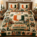 Miami Hurricanes National Champions Quilt Bedding Set Hurricanes Merch Football Fan Gifts - Merchluma