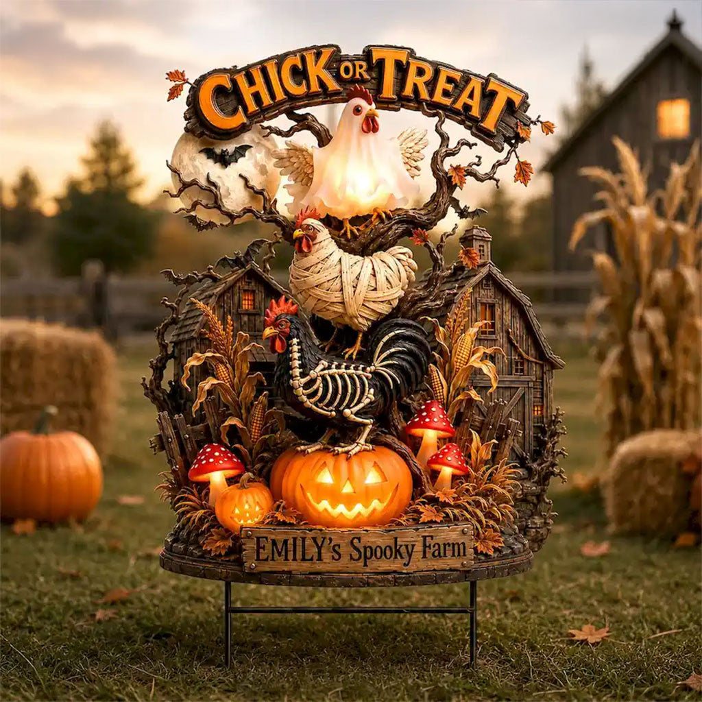 Personalized Chick Or Treat Spooky Farm Halloween 2026 Yard Sign Outdoor Decor Farmer Gifts - Merchluma