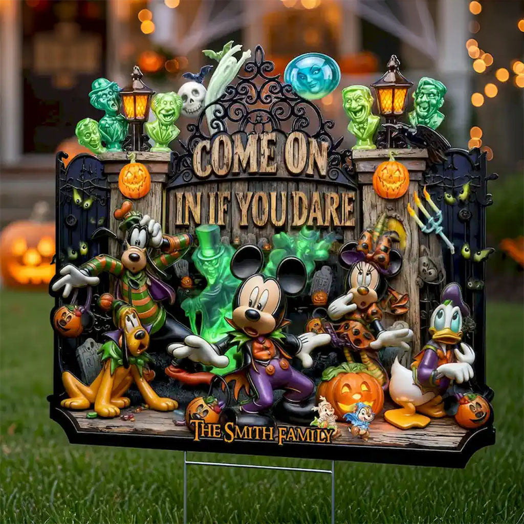 Personalized D Mickey And Friends Halloween Yard Sign Come On In If You Dare Garden Decor - Merchluma