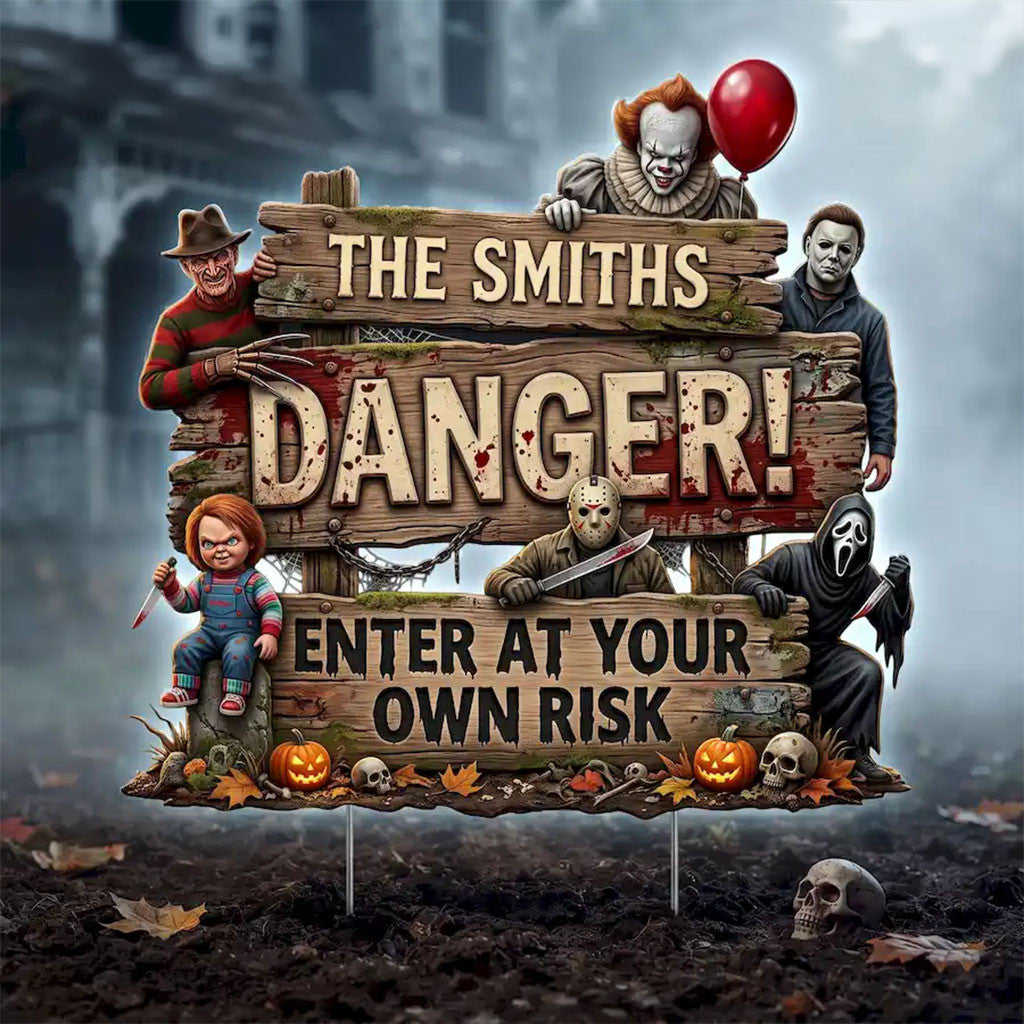 Personalized Horror Characters 2026 Family Danger Zone Yard Sign Halloween Home Decor Gifts - Merchluma