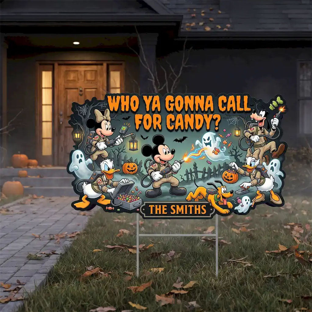 Personalized Mickey Mouse Ghostbusters Squad Halloween Yard Sign Spooky Season Home Decor - Merchluma