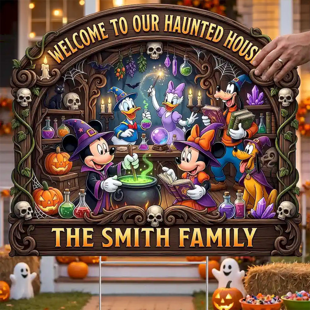 Personalized Mickey Mouse Welcome To Our Haunted House Yard Sign Halloween Outdoor Decor - Merchluma