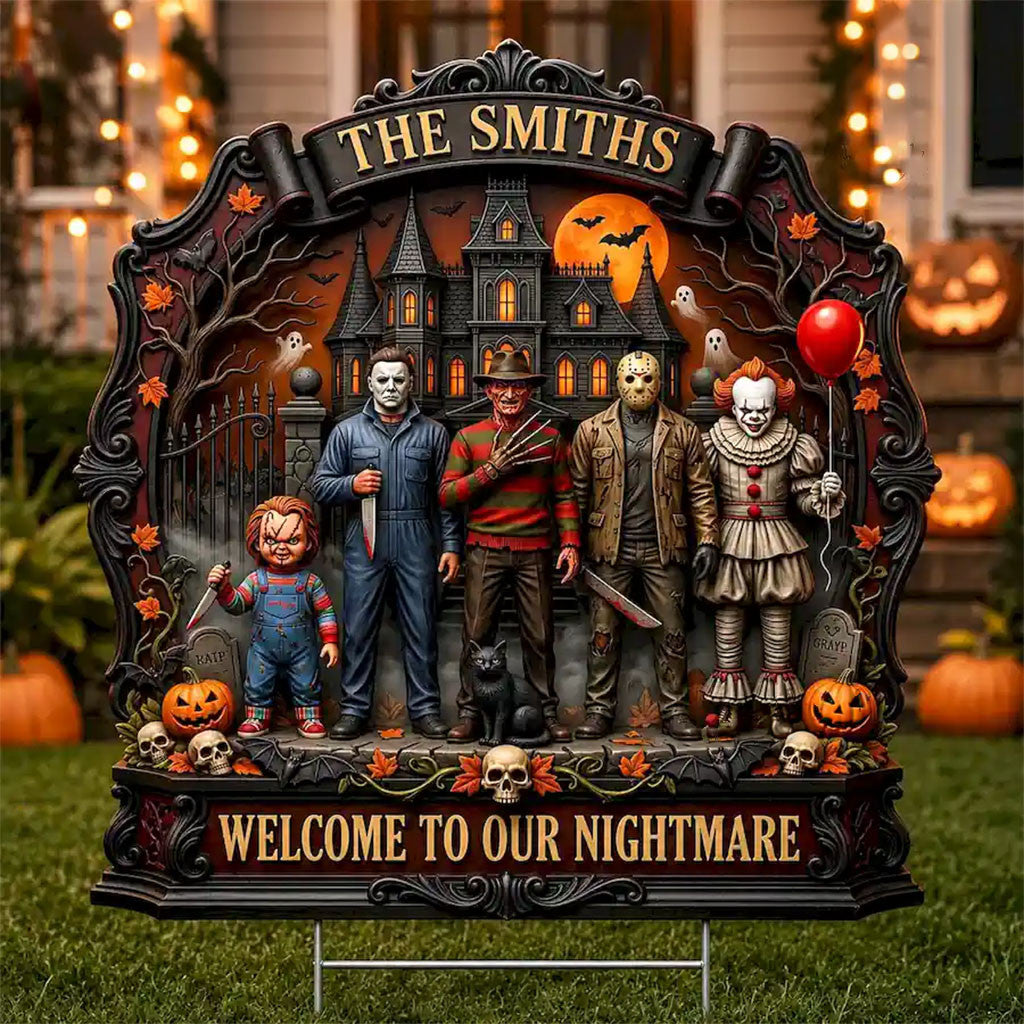 Personalized Horror Characters Welcome To Our Nightmare Spooky Season Yard Sign Halloween Gifts - Merchluma