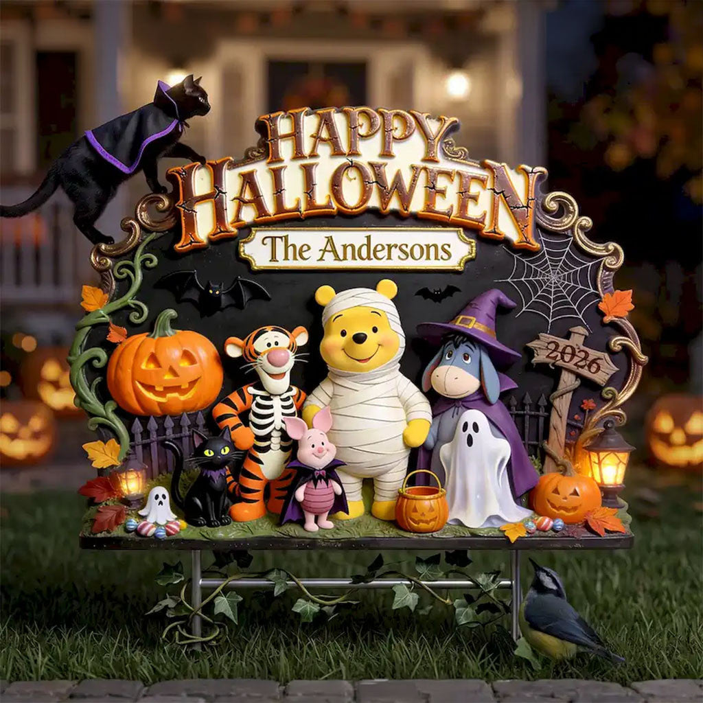 Personalized Winnie The Pooh Halloween 2026 Yard Sign Spooky Season Merch Outdoor Decor Ideas - Merchluma