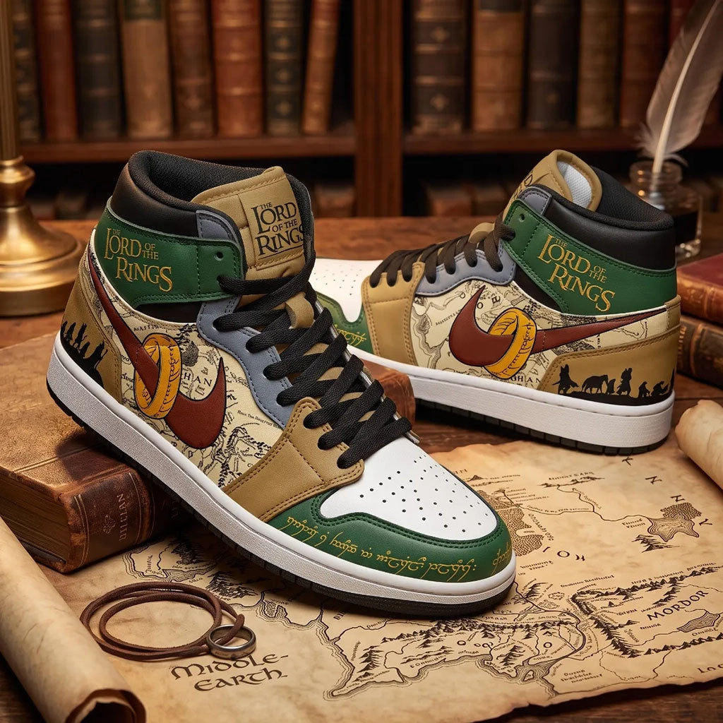 The Lord Of The Rings Middle Earth Map High Top Shoes Sneakers LOTR Merch Gift For Movie Fan - Merchluma