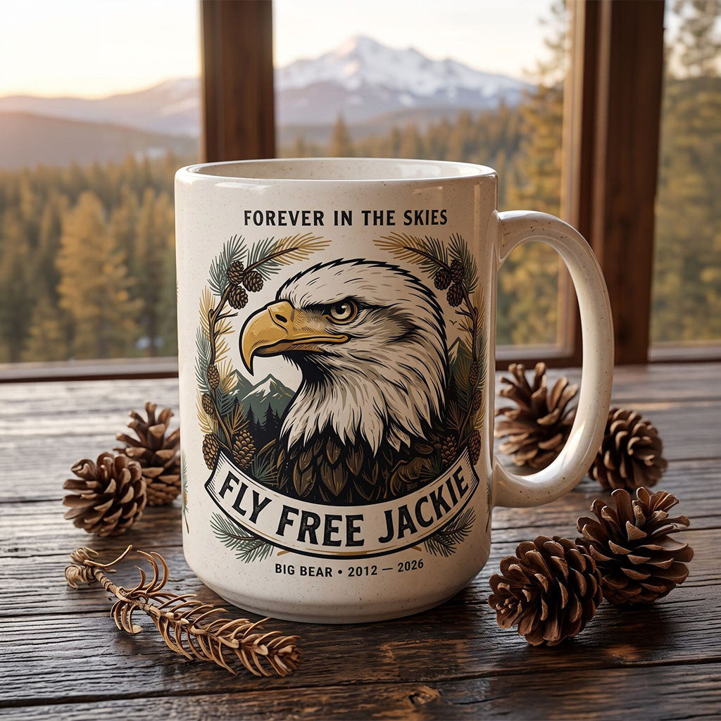 Forever In The Skies Fly Free Bald Eagle Jackie Big Bear Lake Memorial 2012 2026 Coffee Mug - Merchluma