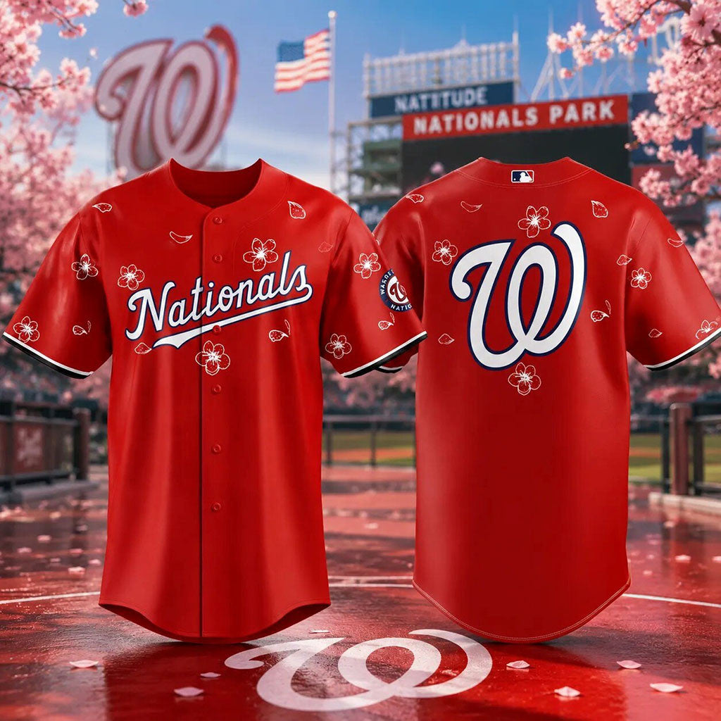 Washington Nationals Red Cherry Blossom Baseball Jersey Nationals Merch 2026 Gift For Fans - Merchluma