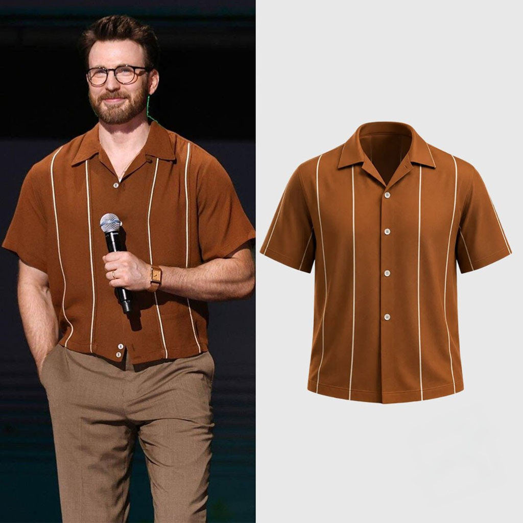 Chris Evans Style Brown Striped Hawaii Shirt Chris Evans Merch Best Gift For Husband - Merchluma
