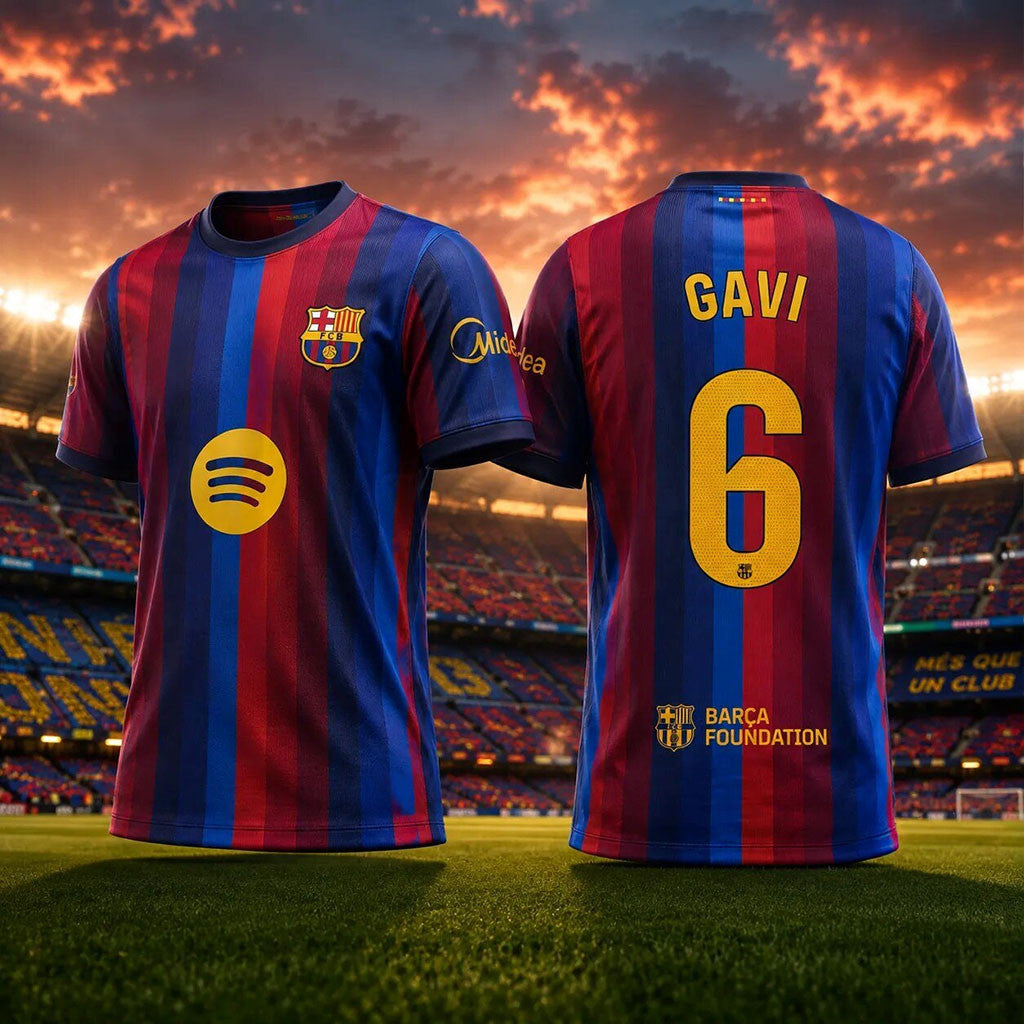 FC Barcelona 2026 2027 Home Kit Jersey #6 Gavi Jersey Shirt Barca Merch Gift For Brothers - Merchluma