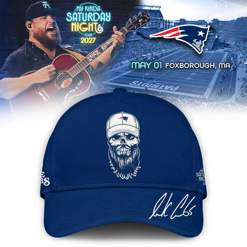 New England Patriots X Luke Combs Merch My Kinda Saturday Night Tour 2027 Hat Signed Fan Gear - Merchluma