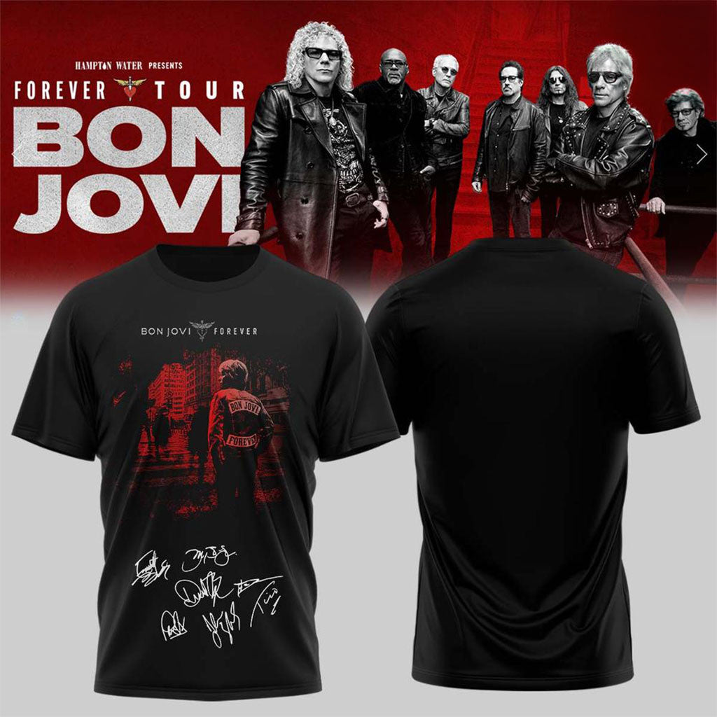 Bon Jovi Forever Tour T-Shirt Black Bon Jovi Merch Gift Ideas For Music Lovers - Merchluma